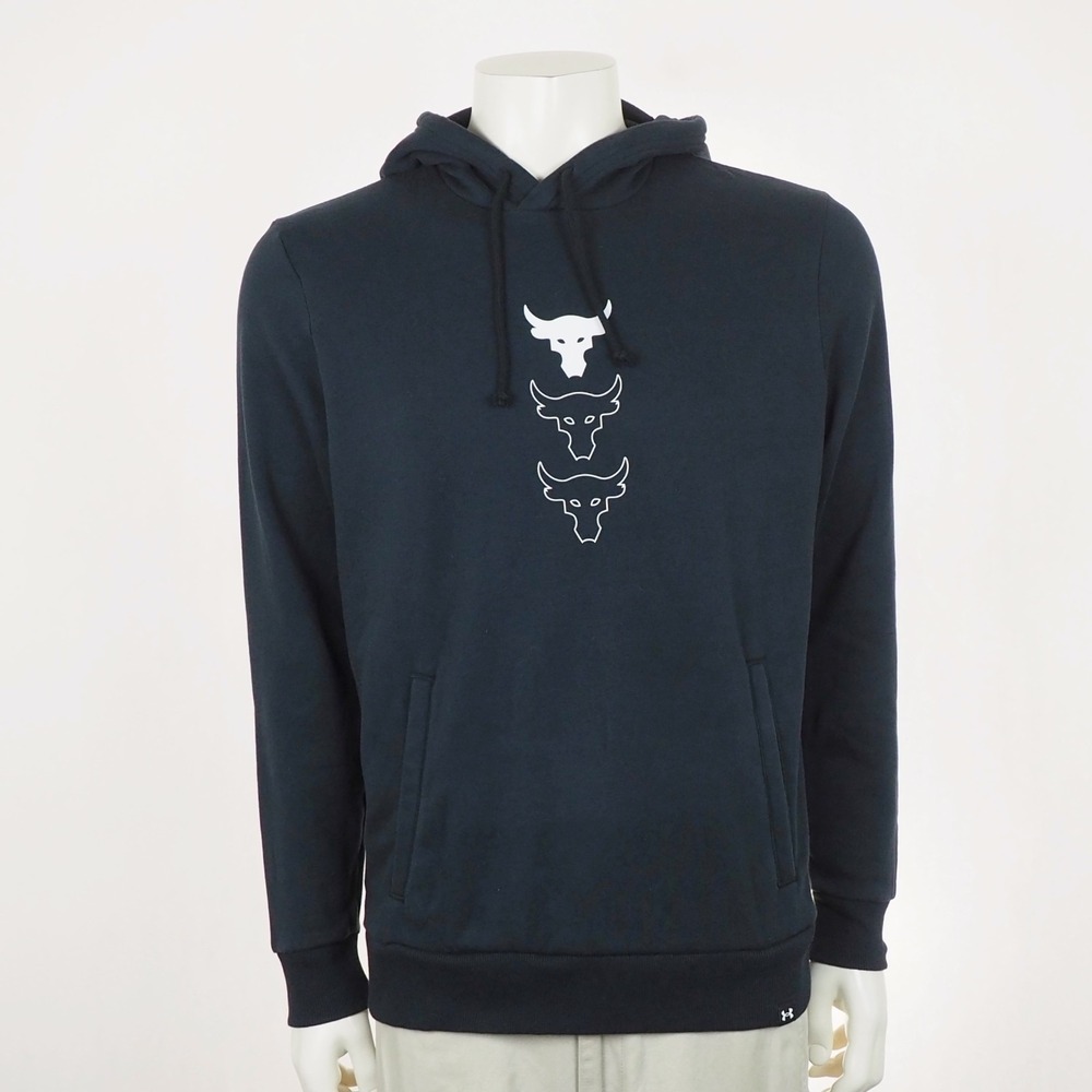 Under Armour UA Project Rock Rival Fleece Hoodie Mens Medium Black Pullover